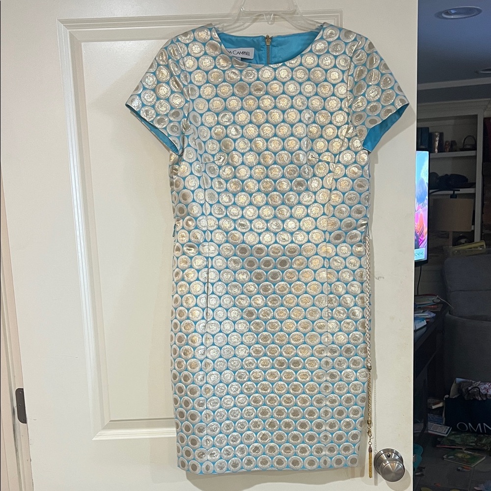 Sara Campbell Blue and Gold Circle Mini Dress